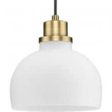 PROGRESS LIGHTING P500406-163 - Garris Collection One-Light Vintage Brass Etched Opal  Glass Transitional Mini-Pendant