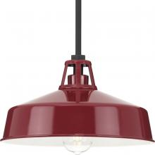 PROGRESS LIGHTING P550116-039 - Cedar Springs Collection One-Light Textured Black Red Metal Shade Farmhouse Outdoor Hanging Light