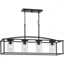 PROGRESS LIGHTING P550129-31M - Swansea Collection Four-Light Three 6" Matte Black Transitional Outdoor Chandelier with Clear Gl