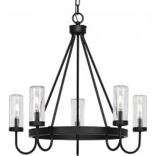 PROGRESS LIGHTING P550130-31M - Swansea Collection Four-Light 24" Matte Black Transitional Round Outdoor Chandelier with Clear G