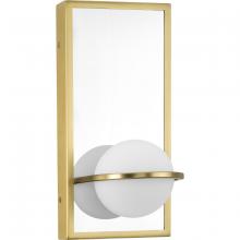 PROGRESS LIGHTING P710105-012-30 - Pearl LED Collection Mid-Century Modern Satin Brass Etched Opal Glass Wall Bracket