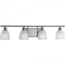 PROGRESS LIGHTING P2118-09 - Lucky Collection Four-Light Brushed Nickel White Prismatic Glass Coastal Bath Vanity Light