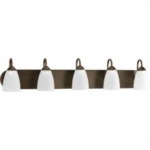 PROGRESS LIGHTING P2713-20 - Gather Collection Five-Light Antique Bronze Etched Glass Traditional Bath Vanity Light