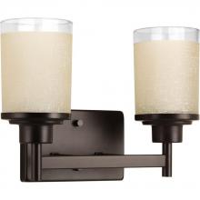 PROGRESS LIGHTING P2977-20 - Alexa Collection Two-Light Antique Bronze Etched Umber Linen With Clear Edge Glass Modern Bath Vanit
