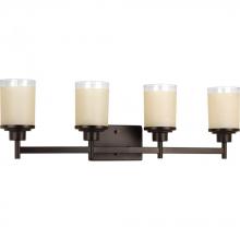 PROGRESS LIGHTING P2998-20 - Alexa Collection Four-Light Antique Bronze Etched Umber Linen With Clear Edge Glass Modern Bath Vani