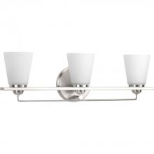 PROGRESS LIGHTING P300002-009 - Flight Collection Three-Light Brushed Nickel Etched Glass Coastal Bath Vanity Light