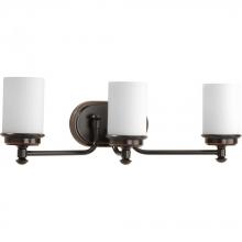 PROGRESS LIGHTING P300014-139 - Glide Collection Three-Light Rubbed Bronze Etched Opal Glass Coastal Bath Vanity Light