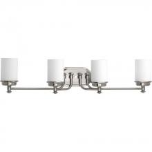 PROGRESS LIGHTING P300015-009 - Glide Collection Four-Light Brushed Nickel Etched Opal Glass Coastal Bath Vanity Light