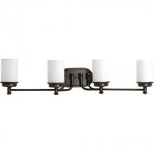 PROGRESS LIGHTING P300015-139 - Glide Collection Four-Light Rubbed Bronze Etched Opal Glass Coastal Bath Vanity Light