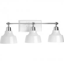 PROGRESS LIGHTING P300041-015 - Bramlett Collection Three-Light Polished Chrome White Metal Shade Coastal Bath Vanity Light