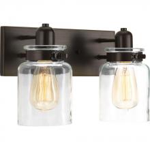 PROGRESS LIGHTING P300046-020 - Calhoun Collection Two-Light Antique Bronze Clear Glass Farmhouse Bath Vanity Light