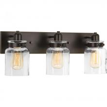 PROGRESS LIGHTING P300047-020 - Calhoun Collection Three-Light Antique Bronze Clear Glass Farmhouse Bath Vanity Light