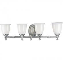 PROGRESS LIGHTING P3041-15 - Victorian Collection Four-Light Polished Chrome White Opal Glass Farmhouse Bath Vanity Light