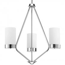 PROGRESS LIGHTING P400021-015 - Elevate Collection Three-Light Polished Chrome Etched White Glass Mid-Century Modern Chandelier Ligh