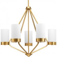 PROGRESS LIGHTING P400022-109 - Elevate Collection Five-Light Brushed Bronze Etched White Glass Mid-Century Modern Chandelier Light