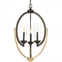 PROGRESS LIGHTING P400024-020 - Evoke Collection Three-Light Antique Bronze Clear Glass Luxe Chandelier Light