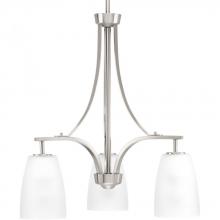 PROGRESS LIGHTING P400042-009 - Leap Collection Three-Light Brushed Nickel Etched Glass Modern Chandelier Light