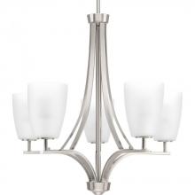 PROGRESS LIGHTING P400043-009 - Leap Collection Five-Light Brushed Nickel Etched Opal Glass Modern Chandelier Light