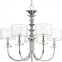 PROGRESS LIGHTING P400049-104 - Marche Collection Five-Light Polished Nickel Grey Mylar Shade Luxe Chandelier Light