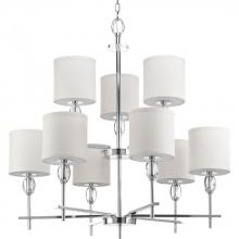 PROGRESS LIGHTING P4142-15 - Status Collection Nine-Light Polished Chrome Off-White Textured Linen Shade Coastal Chandelier Light