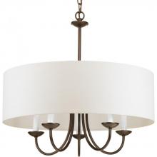 PROGRESS LIGHTING P4217-20 - Drum Shade Collection Five-Light Antique Bronze White Textured Linen Shade Farmhouse Chandelier Ligh