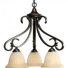 PROGRESS LIGHTING P4405-77 - Torino Collection Three-Light Forged Bronze Tea-Stained Glass Transitional Chandelier Light