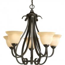 PROGRESS LIGHTING P4416-77 - Torino Collection Five-Light Forged Bronze Tea-Stained Glass Transitional Chandelier Light