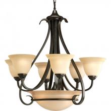 PROGRESS LIGHTING P4417-77 - Torino Collection Six-Light Forged Bronze Tea-Stained Glass Transitional Chandelier Light