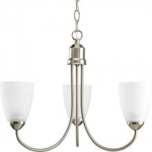 PROGRESS LIGHTING P4440-09 - Gather Collection Three-Light Brushed Nickel Etched Glass Traditional Chandelier Light