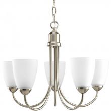 PROGRESS LIGHTING P4441-09 - Gather Collection Five-Light Brushed Nickel Etched Glass Traditional Chandelier Light