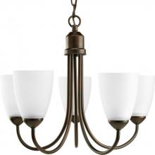 PROGRESS LIGHTING P4441-20 - Gather Collection Five-Light Antique Bronze Etched Glass Traditional Chandelier Light