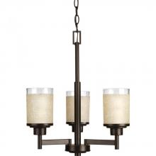 PROGRESS LIGHTING P4458-20 - Alexa Collection Three-Light Antique Bronze Etched Umber Linen With Clear Edge Glass Modern Chandeli