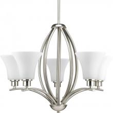 PROGRESS LIGHTING P4490-09 - Joy Collection Five-Light Brushed Nickel Etched White Inside Glass Traditional Chandelier Light