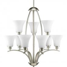 PROGRESS LIGHTING P4492-09 - Joy Collection Nine-Light Brushed Nickel Etched White Inside Glass Traditional Chandelier Light