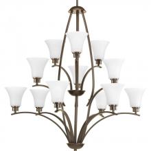 PROGRESS LIGHTING P4497-20W - Joy Collection Twelve-Light Antique Bronze Etched White Glass Traditional Chandelier Light