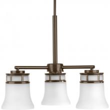 PROGRESS LIGHTING P4612-20 - Cascadia Collection Three-Light Antique Bronze Etched Glass Coastal Chandelier Light