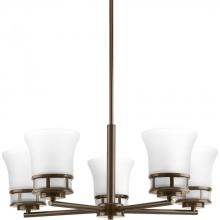 PROGRESS LIGHTING P4613-20 - Cascadia Collection Five-Light Antique Bronze Etched Glass Coastal Chandelier Light