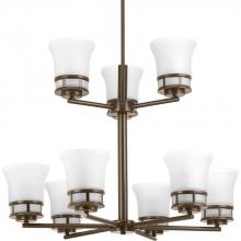 PROGRESS LIGHTING P4614-20 - Cascadia Collection Nine-Light Antique Bronze Etched Glass Coastal Chandelier Light