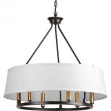 PROGRESS LIGHTING P4618-20 - Cherish Collection 24 " Six-Light Antique Bronze Coastal Chandelier Light with Summer Linen Shad