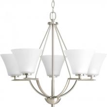 PROGRESS LIGHTING P4623-09 - Bravo Collection Five-Light Brushed Nickel Etched Glass Modern Chandelier Light