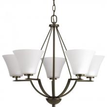 PROGRESS LIGHTING P4623-20W - Bravo Collection Five-Light Antique Bronze Etched Glass Modern Chandelier Light