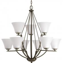 PROGRESS LIGHTING P4625-20W - Bravo Collection Nine-Light Antique Bronze Etched Glass Modern Chandelier Light