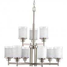 PROGRESS LIGHTING P4626-09 - Alexa Collection Nine-Light Brushed Nickel Etched Linen With Clear Edge Glass Modern Chandelier Ligh