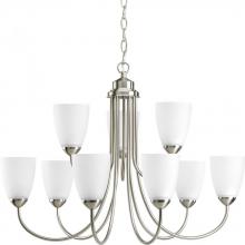 PROGRESS LIGHTING P4627-09 - Gather Collection Nine-Light Brushed Nickel Etched Glass Traditional Chandelier Light