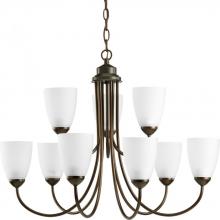 PROGRESS LIGHTING P4627-20 - Gather Collection Nine-Light Antique Bronze Etched Glass Traditional Chandelier Light