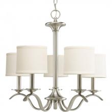 PROGRESS LIGHTING P4635-09 - Inspire Collection Five-Light Brushed Nickel Off-White Linen Shade Traditional Chandelier Light