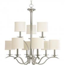 PROGRESS LIGHTING P4638-09 - Inspire Collection Nine-Light Brushed Nickel Off-White Linen Shade Traditional Chandelier Light