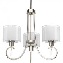 PROGRESS LIGHTING P4695-09 - Invite Collection Three-Light Brushed Nickel White Silk Mylar Shade New Traditional Chandelier Light