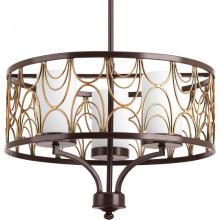 PROGRESS LIGHTING P4699-20 - Cirrine Collection Three-Light Antique Bronze Etched White Glass Global Chandelier Light