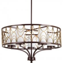 PROGRESS LIGHTING P4700-20 - Cirrine Collection Five-Light Antique Bronze Etched White Glass Global Chandelier Light